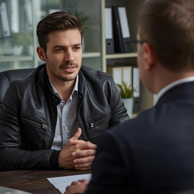 biker speaking with attorney